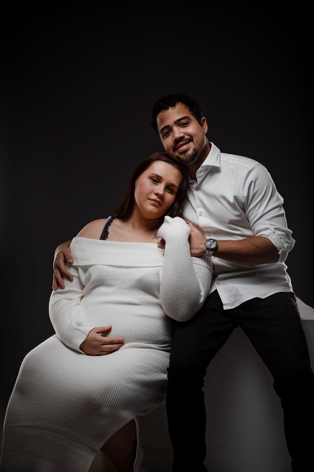 Maternity portrait in white dress